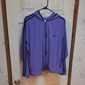 adidas Purple Hooded Track Jacket with Stripes